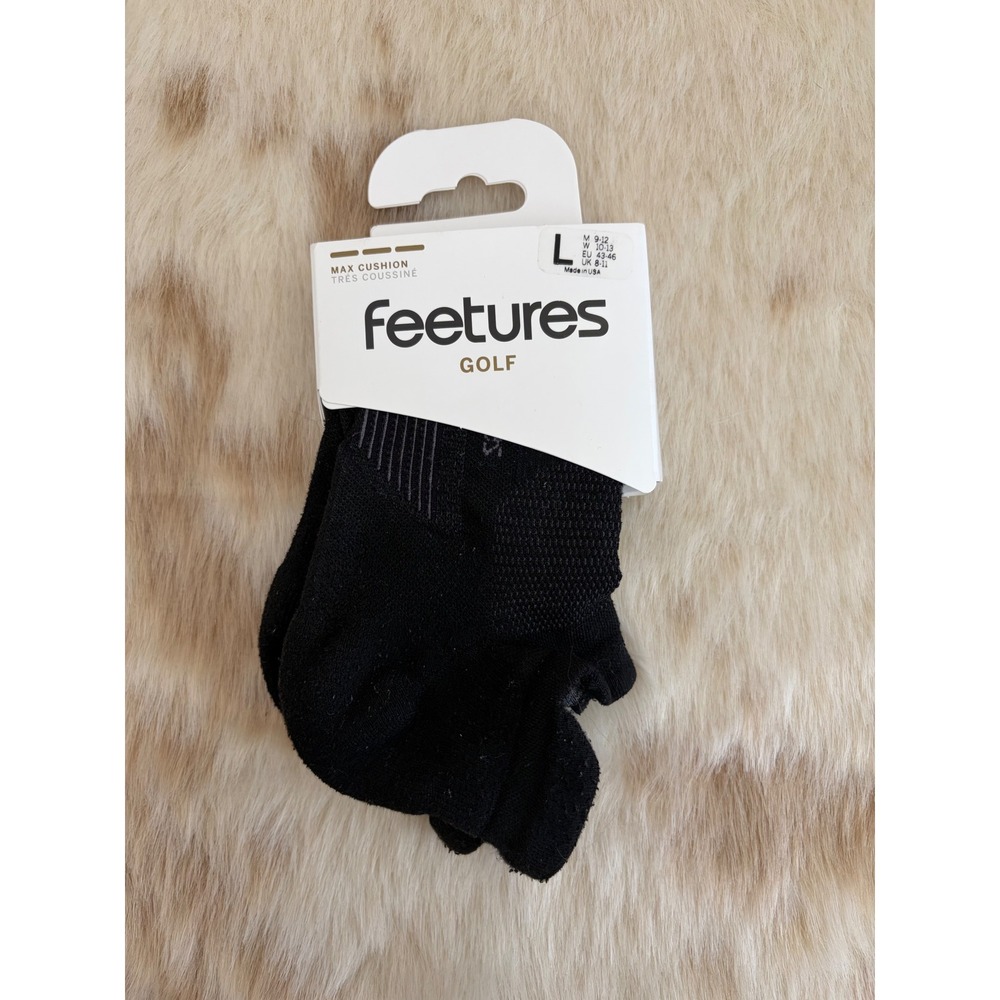 Feetures Golf Max Cushion No Show Socks Black Mens Large L No Blister iWick NEW